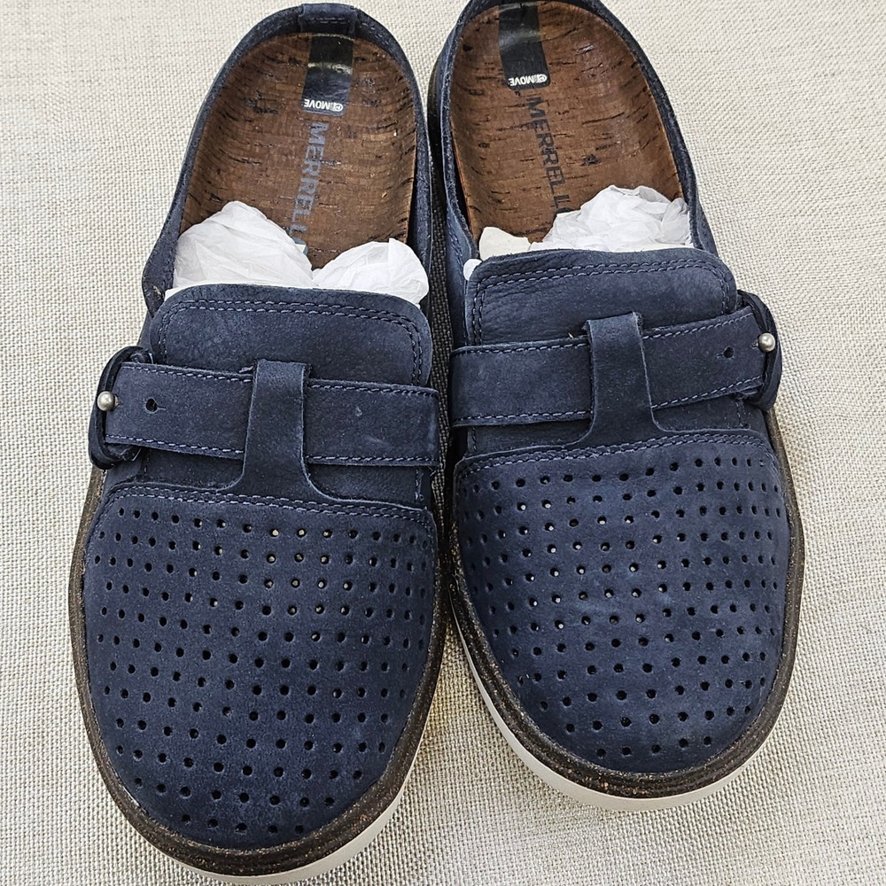Merrell Navy Suede Perforated Slip On Shoes Mens Size 5 Womens Size 6.5